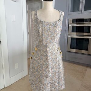 Sleeveless Textured Blue and Yellow Mini Dress